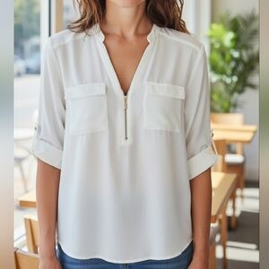 Express White Zipper Blouse